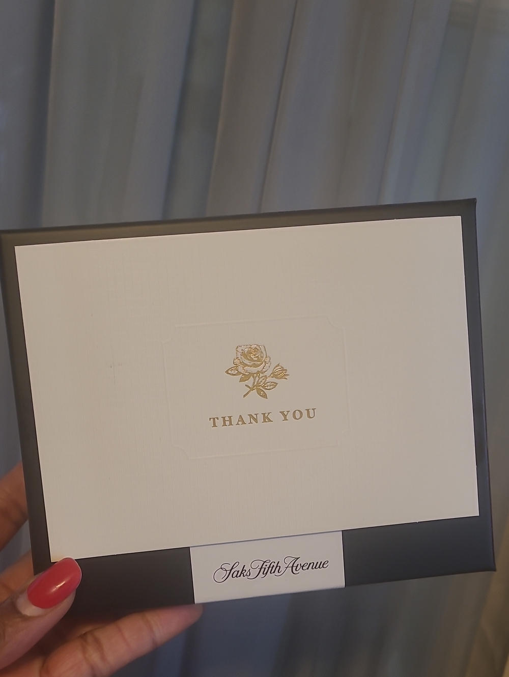 Saks Fifth Avenue Cream Card with Gold Foil Rose and Black Trim